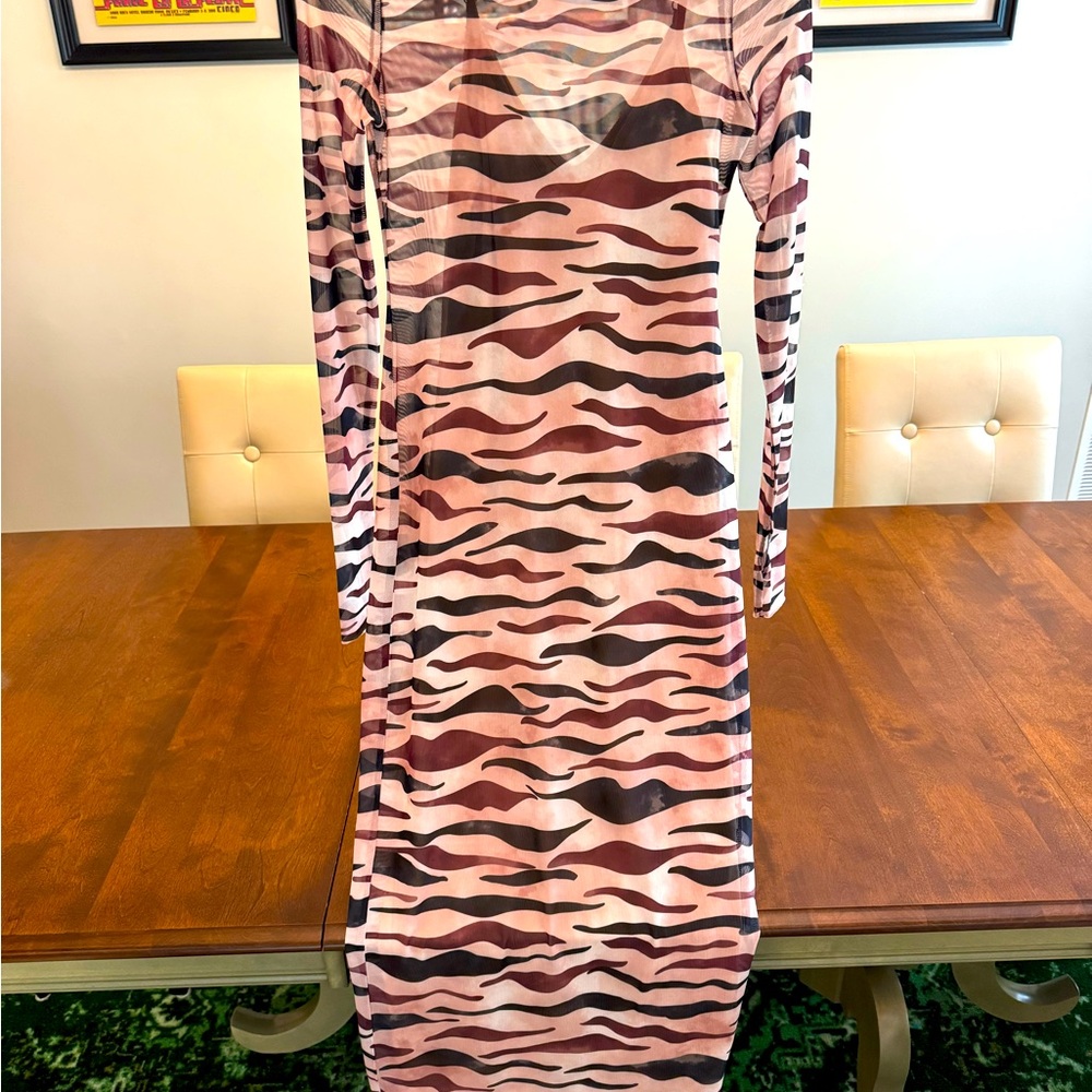 AFRM Long cocktail dress, cowl neck, thumb inserts with detachable slip